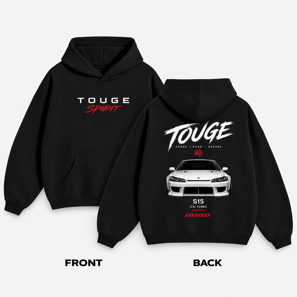 Sudadera Nissan Silvia S15 JDM de TOUGE vista frontal y trasera